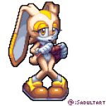  1girl anthro cream_the_rabbit dress dress_lift eyelashes female female_focus fur furry gloves hotred is_(artist) legs legs_together long_ears looking_at_viewer navel orange_eyes pixel_art pussy rabbit sega shoes solo solo_focus sonic_(series) tail tail_tuft vagina web_address 