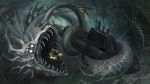  16:9 2019 alaiaorax ambiguous_gender digital_media_(artwork) feral hi_res leviathan monster open_mouth scales solo teeth tongue underwater water 