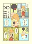 1girl afterimage animal animal_on_head blonde_hair blue_eyes blue_sky blush_stickers bow commentary_request covering_one_eye day dog dog_girl_(yukimoto_shuuji_(gurigura)) dress emphasis_lines eye_chart hands_on_lap highres holding indoors landolt_c long_hair occluder on_head original parted_lips red_dress short_sleeves sitting sky teardrop translation_request very_long_hair vision_test window yellow_bow yukimoto_shuuji_(gurigura) 