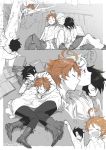  ... 1girl 2boys arm_support arm_up barefoot black_hair blue_hair book_pillow book_stack boots brown_hair clenched_hand closed_eyes covering_mouth drooling emma_(yakusoku_no_neverland) hair_ornament hairclip hand_over_own_mouth head_on_another&#039;s_shoulder in_tree indesign leaning_on_person leaning_to_the_side long_sleeves looking_at_another looking_up lying miniskirt multiple_boys norman_(yakusoku_no_neverland) on_side on_stomach open_mouth outside_border profile ray_(yakusoku_no_neverland) shared_blanket shirt shoe_soles shoes side-by-side sitting sketch skirt sleeping sleeping_on_person sleeping_upright spoken_ellipsis spoken_zzz spot_color stretch tears thought_bubble tree x_hair_ornament yakusoku_no_neverland yawning 
