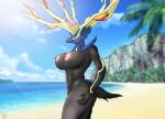  beach breasts butt cervid female horn legendary_pok&eacute;mon looking_at_viewer mammal mr.undead_(artist) muscular muscular_female nintendo nipples pok&eacute;mon pok&eacute;mon_(species) sea seaside smile solo video_games water xerneas 