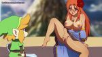  blonde_hair blue_dress breasts caught dress dress_lift erkerut fingering flower green_tunic hair_flower hair_ornament link marin_(the_legend_of_zelda) masturbation mountain nipples no_bra one_breast_out orange_eyes orange_hair pussy shield sword the_legend_of_zelda the_legend_of_zelda:_link&#039;s_awakening weapon 