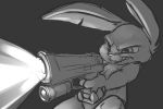  2018 4_fingers angry anthro carrot_(artist) fingers fur grey_background greyscale gun handgun hi_res holding_gun holding_object holding_weapon lagomorph leporid looking_away mammal monochrome pistol rabbit ranged_weapon shooting simple_background sketch solo standing three-quarter_view weapon 