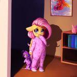  1:1 2019 anthro clothed clothing equid equine female fluttershy_(mlp) freckles friendship_is_magic hi_res inside looking_at_viewer mammal miokomata my_little_pony plushie pterippus shadow signature smile solo wings young 