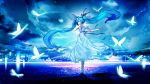  aliasing blue blue_hair butterfly clouds dress hat hatsune_miku long_hair night ribbons sky stars twintails vocaloid water yoshioka_yoshiko 