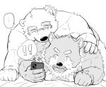  ! bed boxers_(clothing) clothing eyewear glasses jambavan laying_on_front leib_(tas) male male/male mammal musclegut phone polar_bear ponytail tasakikiki tokyo_afterschool_summoners underwear ursid ursine video_games 