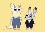  :3 anthro arctic_fox blue_eyes canid canine clothed clothing disney duo fox jack_savage lagomorph leporid mammal rabbit simple_background skeletonguys-and-ragdolls skye_(zootopia) standing zootopia 