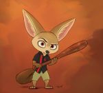  anthro baseball_bat bat_(object) bottomwear canid canine clothed clothing disney fennec finnick fox fur hi_res holding_object holding_weapon inner_ear_fluff jaskenator7000 male mammal shirt shorts solo standing tan_fur topwear weapon zootopia 