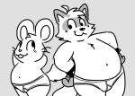  2019 anthro belly bulge clothing cricetid duo hamster male mammal navel nishi overweight overweight_male oxynard procyonid raccoon rodent simple_background underwear 