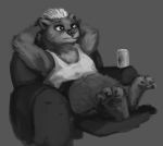  anthro badger can chair clothed clothing disney female flakjackal greyscale honey_(zootopia) honey_badger mammal monochrome mustelid musteline reclining shirt solo tank_top topwear zootopia 