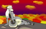  anthro anus breasts butt canid canine canis cliff coyote cyote fall_(disambiguation) female forest fur grey_fur hair hi_res mammal nude pussy remwithpen small_breasts somber sunset tree white_hair 