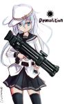  1girl black_legwear blue_eyes franz_(217franz) gun hammer_and_sickle hibiki_(kantai_collection) highres kantai_collection looking_at_viewer silver_hair sketch skirt solo star thighhighs verniy_(kantai_collection) weapon weapon_request 