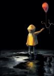  2boys balloon boots child clown different_reflection from_behind georgie_denbrough horror_(theme) it_(stephen_king) koto_inari multiple_boys pennywise puddle reflection sleeves_past_wrists tree_branch yellow_raincoat 