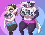  &lt;3 2019 2_heads 3_breasts 4_arms 5_fingers angry anthro blonde_hair blue_eyes breasts clothed clothing cross-popping_vein digital_media_(artwork) duo english_text felicia_(flafty) felid female fingers hair lagomorph leporid long_hair mammal mrsakai multi_arm multi_breast multi_head multi_limb multi_tail open_mouth rabbit red_eyes shirt signature text topwear vein 