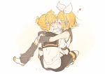  1boy 1girl arms_around_neck back bare_shoulders blonde_hair blue_eyes blush bow brother_and_sister carrying closed_eyes detached_sleeves flying_heart hair_bow hair_ornament hairclip headphones headset heart highres hug incest kagamine_len kagamine_rin kiss leg_warmers m0ti princess_carry sailor_collar shirt short_ponytail shorts siblings sitting sitting_on_person sketch sleeveless sleeveless_shirt twincest twins vocaloid 