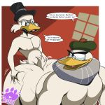  1:1 2019 anal anal_penetration anatid anseriform anthro avian beard bird butt clothing disney ducktales ducktales_(2017) eyewear facial_hair feathers flintheart_glomgold glasses hat headgear headwear male male/male male_penetrating nude open_mouth penetration scrooge_mcduck size_difference slightly_chubby small_dom_big_sub smile the_purple_wolf_guy top_hat 