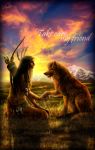  2012 absurd_res black_hair brown_body brown_fur canid canine canis day detailed_background digital_media_(artwork) duo feral fur grass green_eyes hair hi_res human mammal open_mouth outside paws sky teeth tongue wolf wolfroad 