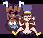  2boys 2girls a_hat_in_time absurd_res absurdres black_skin blue_eyes bow bow_kid breasts brown_hair cum cum_in_pussy cum_inside cum_on_body cum_on_penis cum_on_upper_body dark_skin dark_skinned_female double_v drool ejaculation eyebrows eyelashes female flat_chest flat_chested from_above hair hair_bow hair_ornament hair_ribbon hat_kid highres holding_hands looking_at_viewer male male/female male_penetrating miscon nervous nipples nude on_back penetration penis purple_eyes pussy sex socks sweat the_snatcher top_hat v v_sign vagina vaginal vaginal_penetration video_games wavy_mouth 