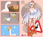  2019 ambiguous_gender anatid animal_humanoid anseriform anserinae avian avian_humanoid bird bowser breasts clothing crown duo feathers female feral feral_to_humanoid goose goose_(untitled_goose_game) hair hi_res humanoid mario_bros nintendo shirt solo_focus stevechopz super_crown topwear transformation untitled_goose_game video_games white_body white_feathers white_hair wings 