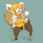  1:1 aggressive_retsuko ailurid anthro areola bed blush breasts chest_tuft clothed clothing female furniture hi_res invalid_tag legwear mammal nipples panties partially_clothed red_panda retsuko sanrio sighing sitting solo spiced.apple tuft unbuttoned_shirt underwear 