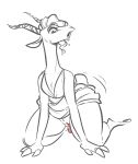  antelope anthro black_and_white bodily_fluids bovid brown_eyes clothed clothing dildo disney dripping female gazelle gazelle_(zootopia) genital_fluids glacierclear hair hi_res horn kneeling mammal monochrome open_mouth partially_clothed pussy pussy_juice saliva sex_toy simple_background solo sweat white_background zootopia 