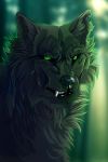  2012 ambiguous_gender black_body black_fur black_lips black_nose blurred_background canid canine canis digital_media_(artwork) feral fur green_eyes headshot_portrait hi_res lips looking_at_viewer mammal portrait solo wolf wolfroad 