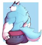  absurd_res anthro butt canid canine canis clothed clothing colored hi_res kb_kororoman looking_at_viewer male mammal muscular pants_down partially_clothed simple_background solo underwear undressing wolf 
