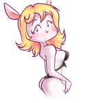  :o abril_hime anthro black_clothing blonde_hair blush breasts clothed clothing dress female fur hair hi_res lagomorph leporid long_ears long_hair looking_at_viewer mammal mosca_juanin mostly_nude partially_clothed pichigani pink_nose purple_eyes rabbit short_dress simple_background solo standing toony white_background white_body white_fur 