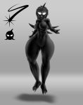 2019 absurd_res black_body black_skin breasts cosmic_being digital_media_(artwork) featureless floating glowing glowing_eyes hair hi_res humanoid icon long_hair nude simple_background smile solo starstrikex thick_thighs unknown_species white_eyes yinwa 