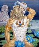  abs anthro convenient_censorship deity egyptian_mythology felid flower jewelry lion male mammal middle_eastern_mythology mythology navel nefertem nipples nude pantherine plant solo tristanalexander water_lily 