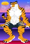  abdominal_bulge absurd_res anthro belly big_belly body_outline digital_media_(artwork) disney english_text face_imprint felid hand_imprint heartman98 hi_res male male_pred mammal muscular oral_vore pantherine size_difference soft_vore text tiger vore zootopia 