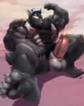  2019 5_toes absurd_res anthro armpit_hair balls baseball_cap beard biceps big_balls big_muscles big_nipples big_penis black_claws black_nose body_hair canid canine canis chest_hair claws clothing coach cursedmarked erection facial_hair flexing fur grey_body grey_fur happy_trail hat headgear headwear hi_res huge_muscles looking_at_viewer male mammal mika_(mikafumv) muscular muscular_male nipples nude pecs penis pink_nipples pink_penis plantigrade pubes sitting solo toes vein veiny_muscles veiny_penis whistle wolf yellow_eyes 