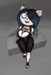  2019 anthro areola areola_slip big_breasts breasts cartoon_hangover choker claire_(the_summoning) cleavage clothed clothing color_edit colored digital_media_(artwork) domestic_cat edit fangs felid feline felis female fur hair hi_res jewelry mammal necklace open_mouth pentagram sitting solo the_summoning white_body white_fur zokva 