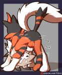  all_fours anal anal_penetration anus balls butt canid canine digital_media_(artwork) doggystyle duo feral from_behind_position fur hi_res lycanroc male male/male male_penetrated male_penetrating mammal midday_lycanroc nintendo one_eye_closed penetration penis pok&eacute;mon pok&eacute;mon_(species) sex simple_background tongue tongue_out torracat video_games vitrex 