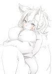  anthro big_breasts blush breasts canid canine canis clothed clothing domestic_dog female hair hi_res huge_breasts kemono looking_at_viewer mammal pillow silinder simple_background solo white_background シリンダ 