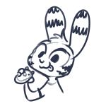  1:1 black_and_white clothed clothing cookie disney ears_up facial_markings food fuel_(artist) head_markings head_tuft holding_object jack_savage lagomorph leporid male mammal markings monochrome rabbit shirt simple_background sketch solo stripes tongue tongue_out topwear white_background zootopia 
