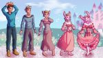  &lt;3 anthro bow breasts brown_hair castle cleavage clothed clothing crown curtsey dress female flower freckles fur gender_transformation hair hi_res human lagomorph leporid male mammal mtf_transformation pink_body pink_fur pink_hair plant princess rabbit royalty scissorsrunner sequence shrinking smile transformation 