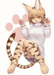  5_fingers anthro blush breasts claws clothing cute_fangs erumeruta felid feline female fingers fur hair hi_res kemono leopard looking_at_viewer mammal medium_breasts open_mouth open_smile pantherine panties pawpads simple_background smile solo sweater tan_body tan_fur tongue topwear underwear upskirt white_background white_clothing white_panties white_sweater white_topwear yellow_eyes 