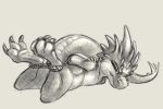  2017 3_toes ambiguous_gender annoyed bdsm biped bound butt carrot_(artist) claws digital_drawing_(artwork) digital_media_(artwork) feral grey_background greyscale half-closed_eyes hi_res kobold looking_at_viewer lying monochrome on_front paws rear_view restrained rope scalie semi-anthro simple_background solo spikes three-quarter_view toes 