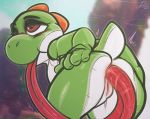  2019 alternate_version_at_source anal anal_masturbation anal_penetration anthro anus autorimming detailed_background dimwitdog female green_yoshi hi_res long_tongue mario_bros masturbation nintendo oral oral_masturbation penetration pussy rear_view reptile scalie solo tongue video_games yoshi 