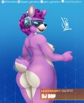  absurd_res anthro big_butt blue_background blue_eyes breasts butt camelid clothed clothing digital_media_(artwork) dj_bop epic_games eyewear female fortnite fur gatogenerico glasses hair halfbody headphones hi_res huge_butt llama looking_at_viewer looking_back mammal nipples nude open_mouth pink_body pink_fur short_hair simple_background smile solo tailwag tongue underwear video_games wiggling_tail 