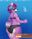  absurd_res anthro big_butt blue_background blue_eyes bra breasts butt camelid clothed clothing digital_media_(artwork) dj_bop epic_games eyewear female fortnite fur gatogenerico glasses hair halfbodie headphones hi_res huge_butt llama looking_at_viewer looking_back mammal open_mouth panties pink_body pink_fur short_hair simple_background smile solo tailwag tongue top topwear underwear video_games wiggling_tail 