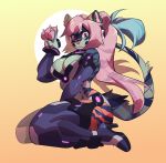  2019 absurd_res anthro breasts digital_media_(artwork) felid feline female hair hi_res kneeling mammal pink_eyes pink_hair simple_background solo takiminada 