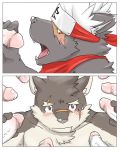  2019 accessory black_body black_fur blush canid canine canis domestic_dog erection fur headband humanoid_penis ilan1985 male male/male mammal moritaka multicolored_body multicolored_fur oral penis penis_everywhere scar scarf sex simple_background tadatomo tokyo_afterschool_summoners two_tone_body two_tone_fur video_games 