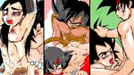  3boys age_difference anal bara bardock blood blush crossdressing cum dragon_ball dragonball_z father_and_son fellatio hair_pull incest male_focus multiple_boys muscle muscles oral raditz saiyan saliva tail tullece turles yaoi 