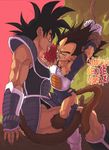  2boys black_hair brown_hair dragon_ball dragonball_z eating male male_focus multiple_boys restrained saiyan saliva tail tied tied_up torn_clothes tullece turles vegeta yaoi 