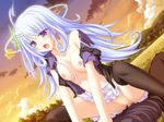  1boy 1girl 77 breasts censored game_cg outdoors pussy sex skirt sky thighhighs 