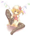  blonde_hair cum cum_on_body cum_on_feet cum_on_lower_body feet flandre_scarlet foot lowres orita_enpitsu stockings thighhighs touhou 