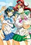  2girls artist_request bishoujo_senshi_sailor_moon breasts kino_makoto large_breasts mizuno_ami multiple_girls nipples rainkeru sailor_jupiter sailor_mercury torn_clothes 