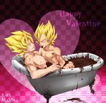  bathtub chocolate dragon_ball duplicate jpeg_artifacts male male_focus muscle son_goku son_gokuu super_saiyan vegeta yaoi 